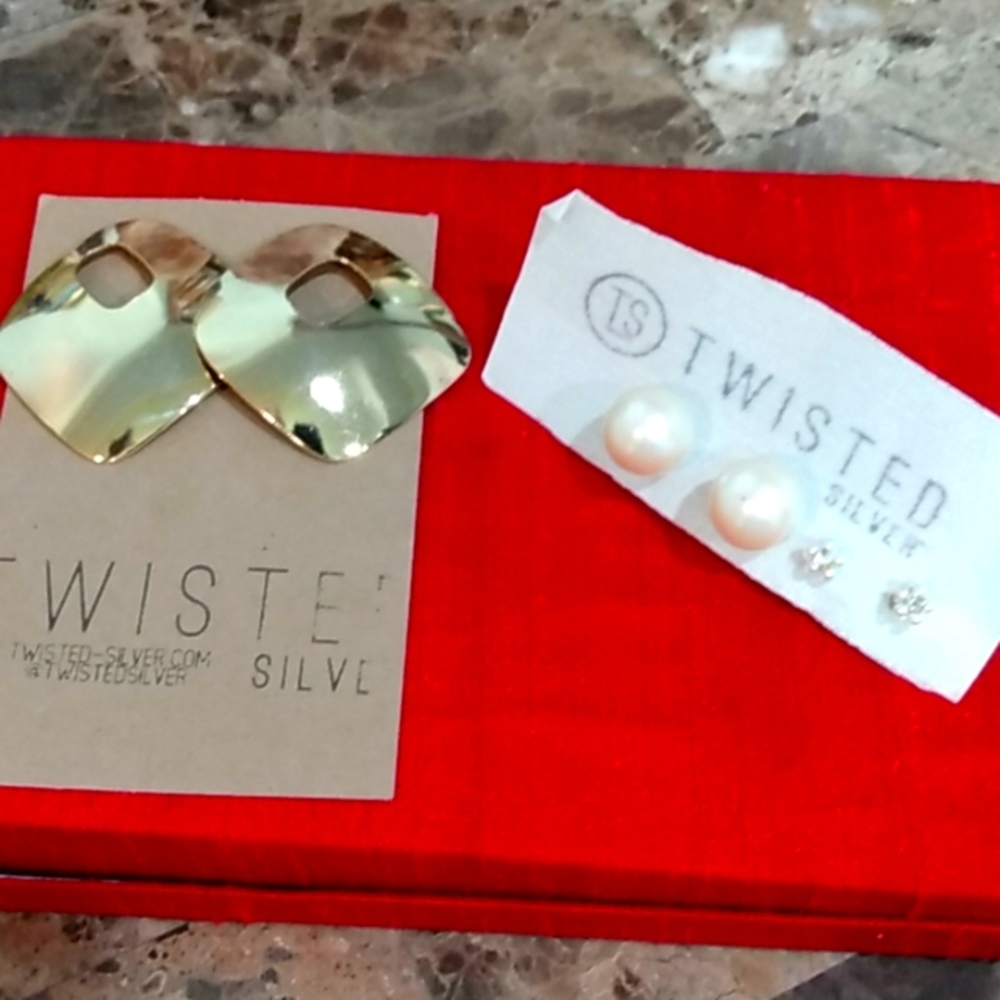 Twisted silver bolt earrings
